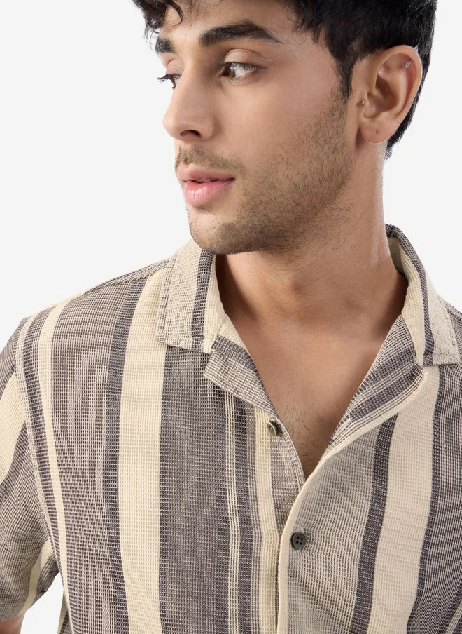The Souled Store  The Souled Store Men Macaroon Striped Multicolor Regular Fit Textured Shirt  | Best Price UAE
