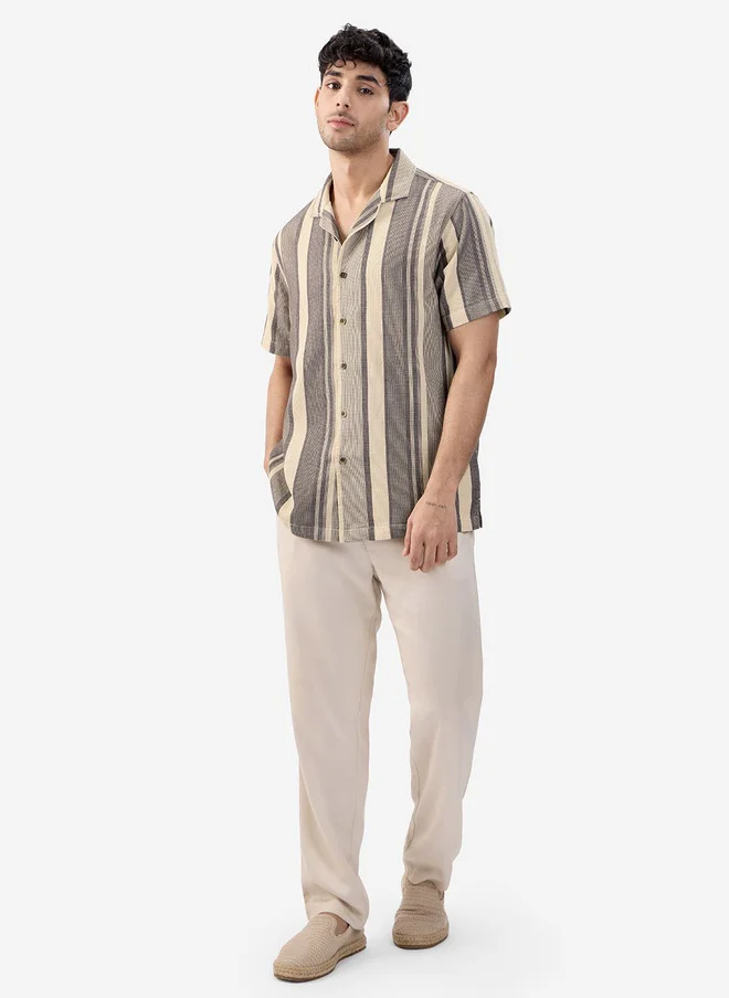 The Souled Store  The Souled Store Men Macaroon Striped Multicolor Regular Fit Textured Shirt  | Best Price UAE