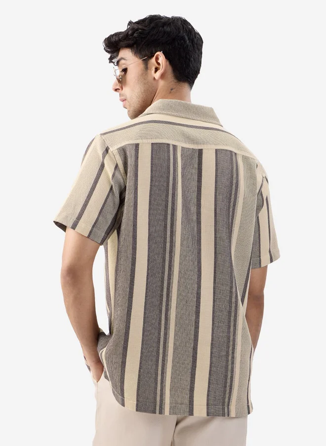 The Souled Store  The Souled Store Men Macaroon Striped Multicolor Regular Fit Textured Shirt  | Best Price UAE