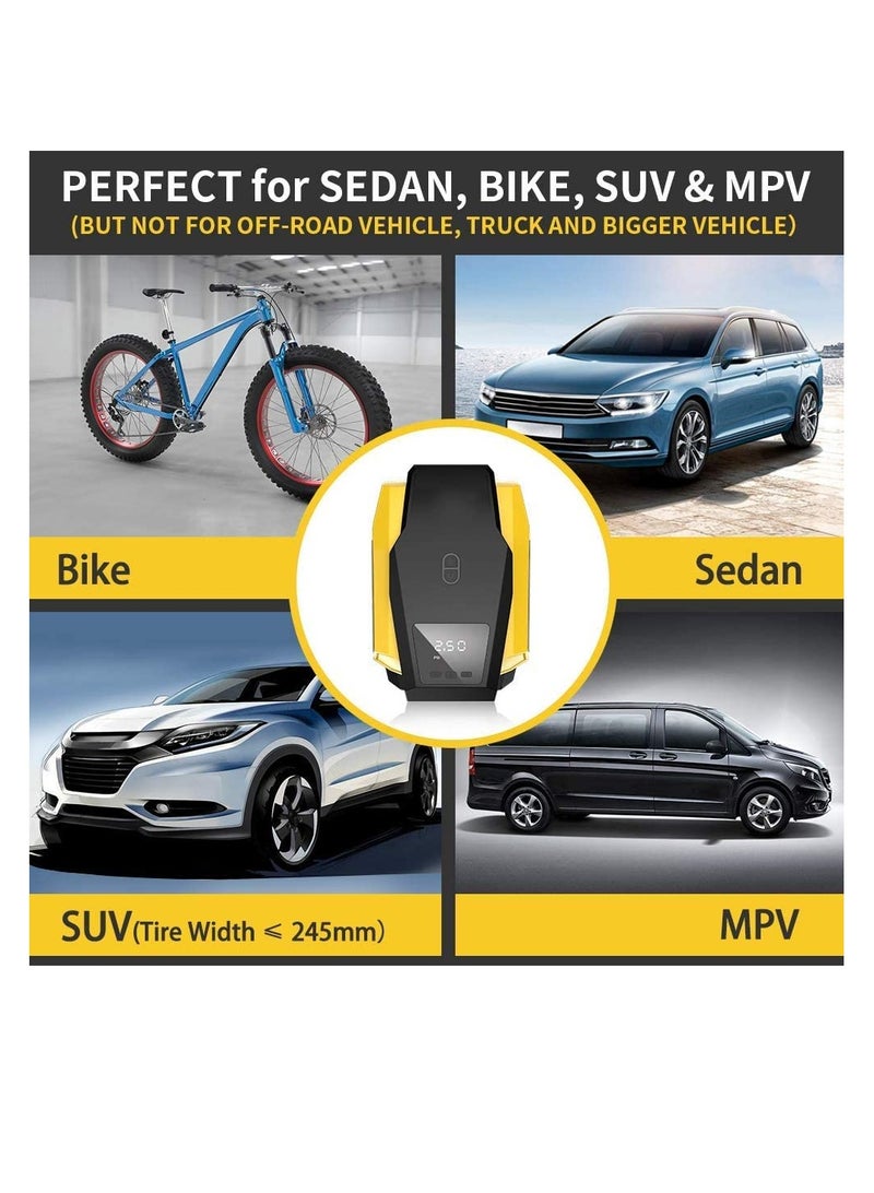 Zikra Tire Inflator Portable Air Compressor Air Pump for Car Tires up to 50 PSI 12V DC Tire Pump for Bikes up to 150 PSI w LED Light Digital Pressure Gauge Model ATJ-1166 Yellow VL701 - Image 2