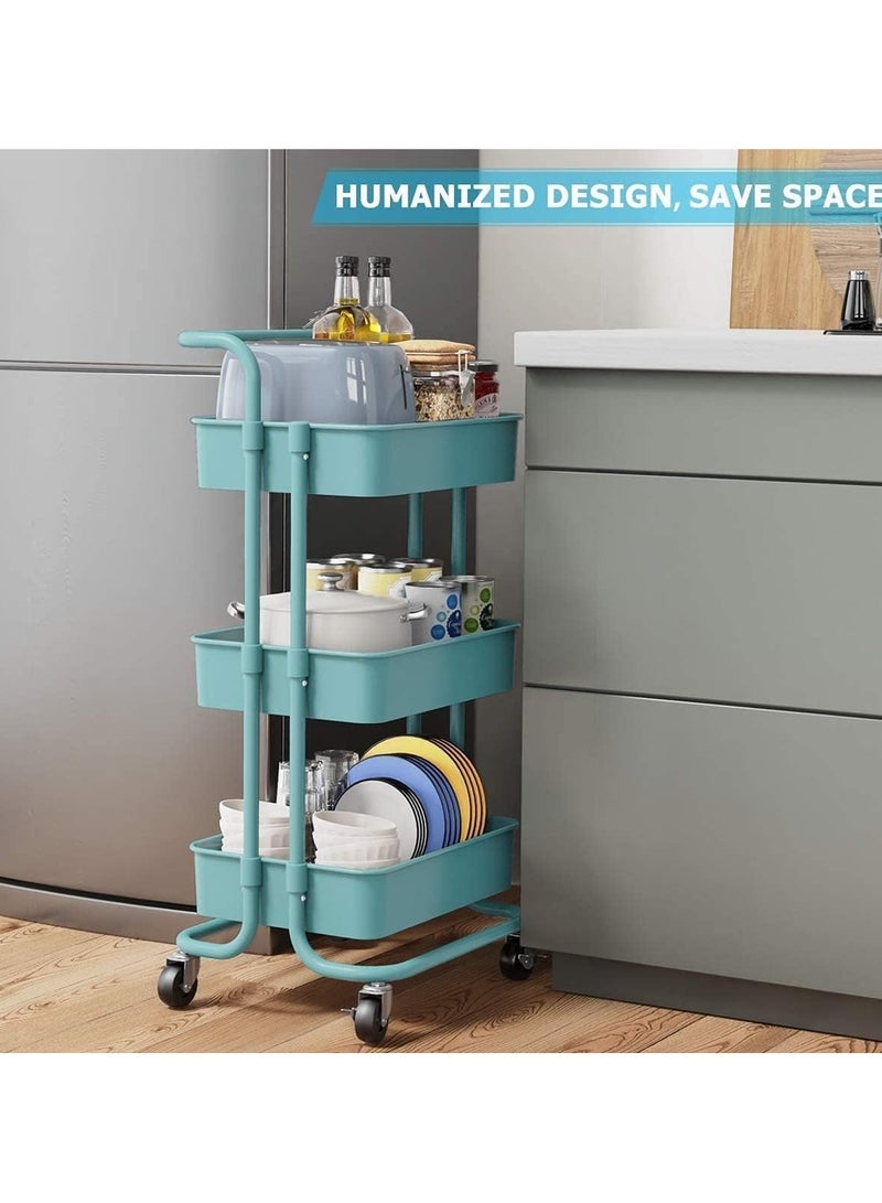 DubaiGallery 3 Tier Rolling Storage Cart with Wheels Handle, Heavy Duty Mobile Utility Multifunction Large Shelves Organizer Mesh Basket for Kitchen, Bathroom, Bedroom, Office  - Image 4