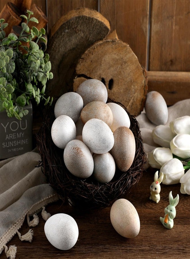 جيجوي مجموعة جيجوي المكونة من 24 قطعة من بيض عيد الفصح المنقطة العتيقة، بيض بلاستيكي محايد الملمس، ألوان باستيل، زينة عيد الفصح المزيفة، حشوات للأوعية والسلال والمزهريات، ديكور ربيعي ريفي غير لامع، مناسب للزينة المنزلية والطاولات (بني) - Image 1