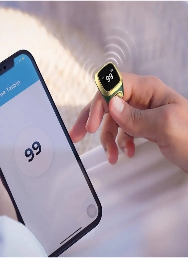 iQIBLA iQIBLA Smart Tasbih Zikr Ring green (18mm) – Waterproof Islamic Prayer Ring with OLED Display, Bluetooth Connectivity, Tasbih Counter, Qibla Direction & Prayer Time Reminders  - Image 4
