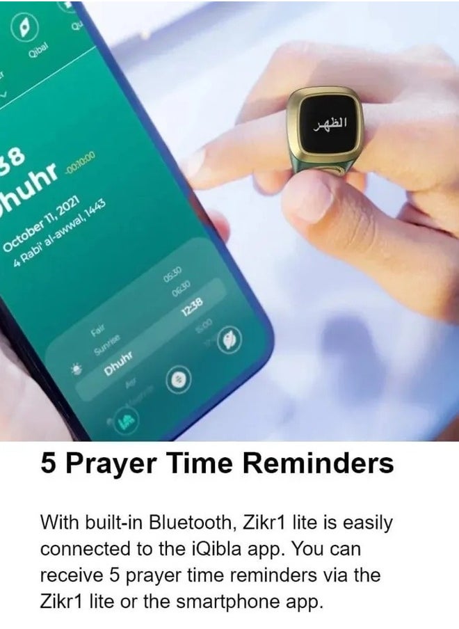 iQIBLA iQIBLA Smart Tasbih Zikr Ring green (18mm) – Waterproof Islamic Prayer Ring with OLED Display, Bluetooth Connectivity, Tasbih Counter, Qibla Direction & Prayer Time Reminders  - Image 5