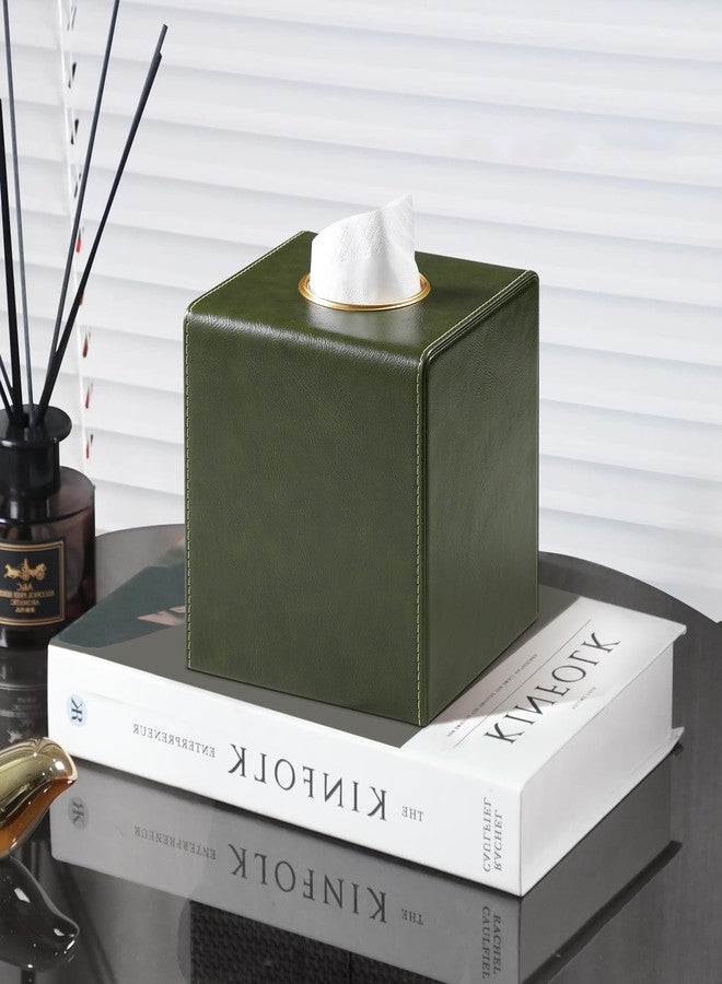 MEIBOOCH Square Tissue Box Cover, Luxury PU Leather Tissue Holder with Magnetic Closure (Olive Green) - Image 5