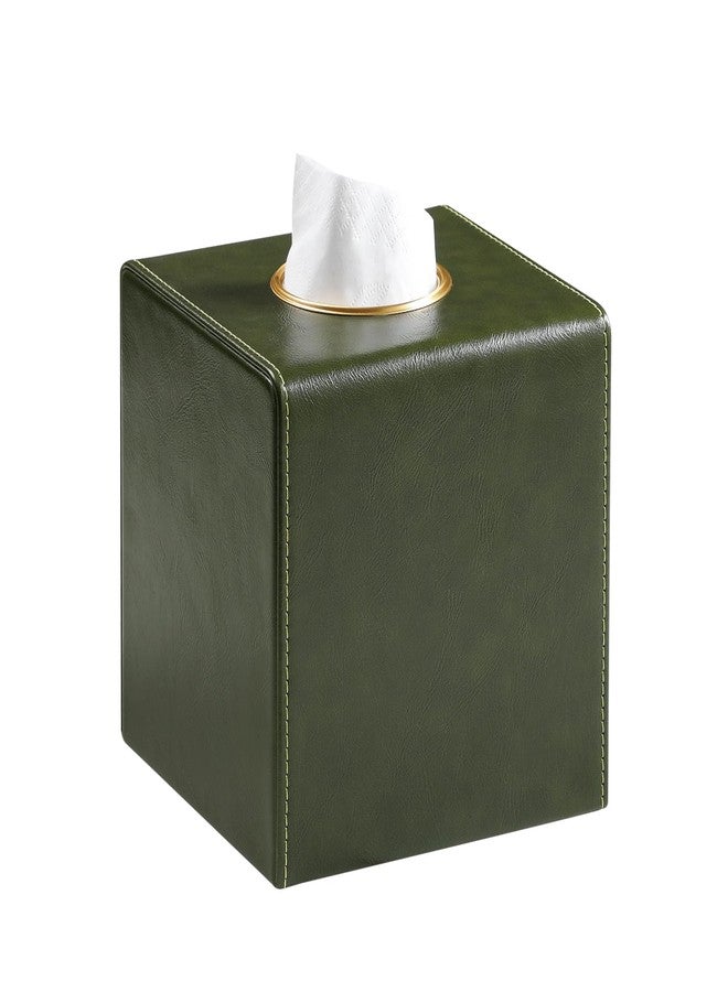 MEIBOOCH Square Tissue Box Cover, Luxury PU Leather Tissue Holder with Magnetic Closure (Olive Green) - Image 1