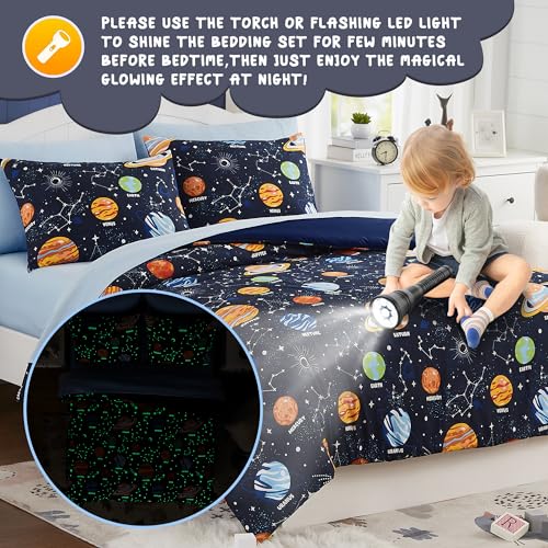 Kaleido Space Twin Kids Comforter Set - 5 Pieces Twin Bedding Sets for Boys, Glow in The Dark Space Bed in A Bag with Sheets - Image 2