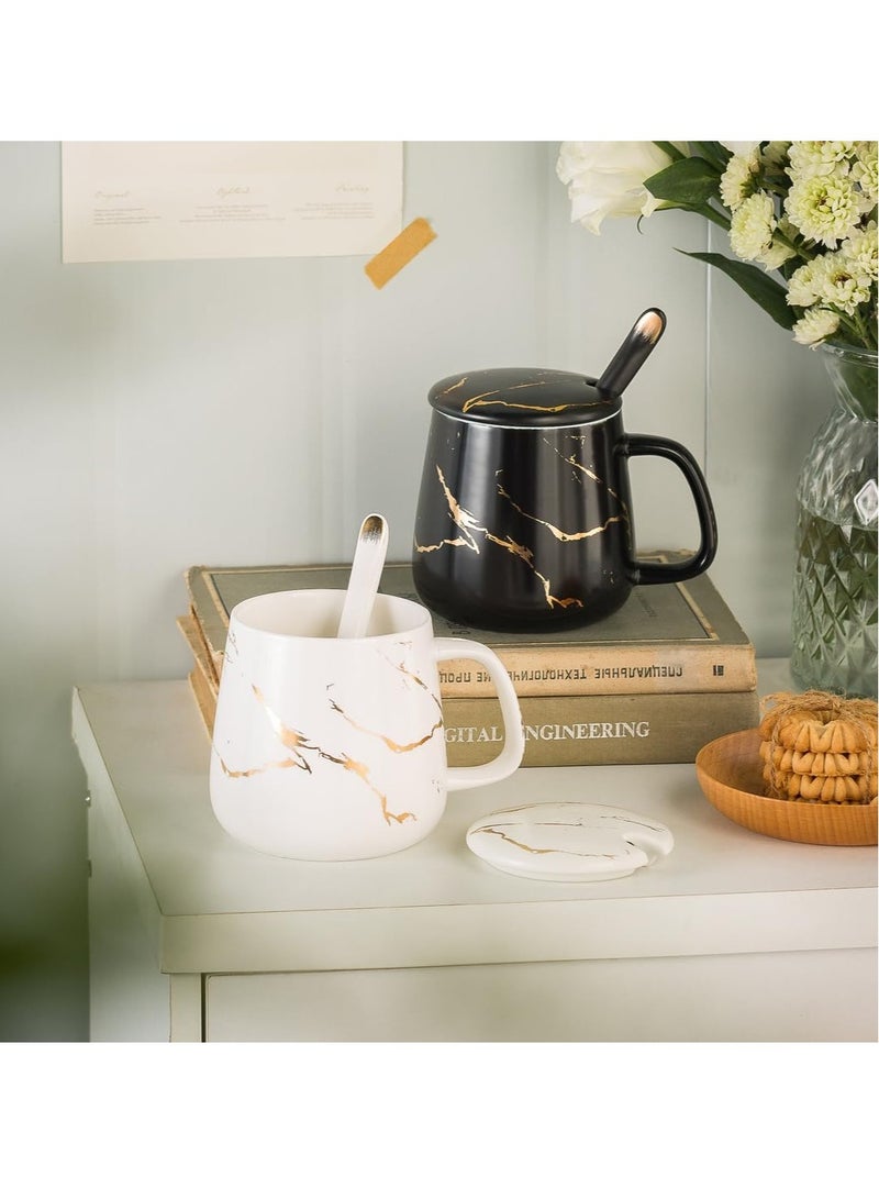 Excefore كوب قهوة سيراميك بغطاء وملعقة من الفولاذ المقاوم للصدأ، 13.5 أونصة، كوب شاي آمن في غسالة الصحون والميكروويف مزود بغطاء - هدية مثالية مجموعة أكواب قهوة بتصميم كلاسيكي - Image 5