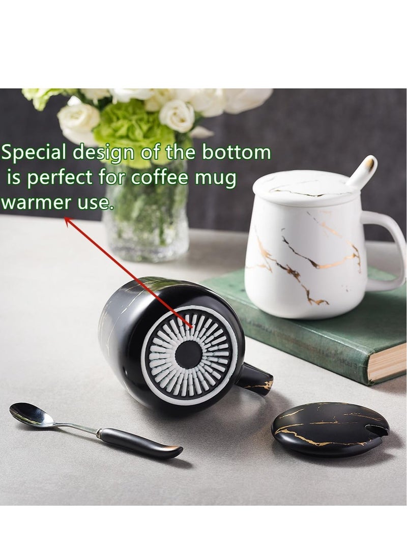 Excefore كوب قهوة سيراميك بغطاء وملعقة من الفولاذ المقاوم للصدأ، 13.5 أونصة، كوب شاي آمن في غسالة الصحون والميكروويف مزود بغطاء - هدية مثالية مجموعة أكواب قهوة بتصميم كلاسيكي - Image 4