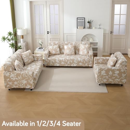 HOKIPO 140gsm Stretchable Sofa Cover for 3 Seater Sofa, Buff Brown Sillehoute Floral (NEW-4947-C7),Polyester Blend - Image 2