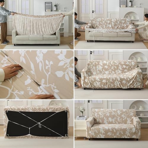 HOKIPO 140gsm Stretchable Sofa Cover for 3 Seater Sofa, Buff Brown Sillehoute Floral (NEW-4947-C7),Polyester Blend - Image 5