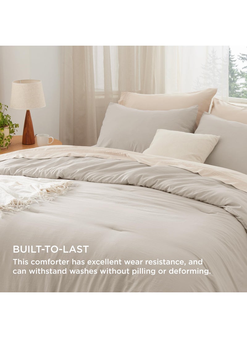 Bedsure Bedsure Queen Size Comforter Set  Linen Soft Prewashed Bed Comforter for All Seasons  3 Pieces Warm Bedding Sets  1 Lightweight Comforter (90""x90"") and 2 Pillowcases (20""x26"")  - Image 3