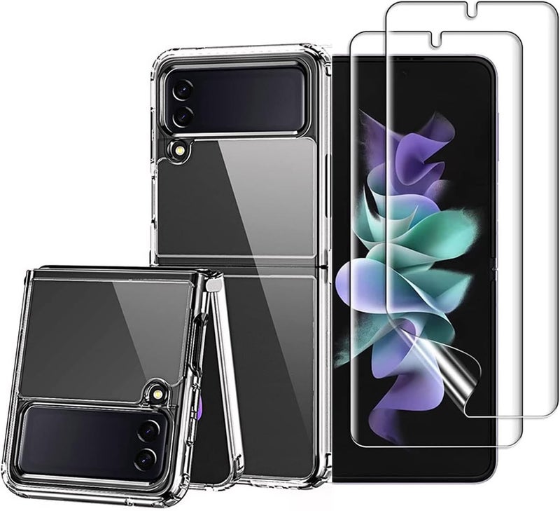 (1+2 قطعة) غطاء لوكيون Z Flip 4 متوافق مع حامي شاشة Samsung Galaxy Z Flip 4 (الشاشة الداخلية) فيلم هيدروجيل غطاء هاتف ناعم شفاف وواضح (Z Flip 4) - Image 1