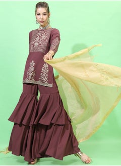 Foil Print Kurta, Dupatta & Layered Trouser Co-Ord Set by Styli