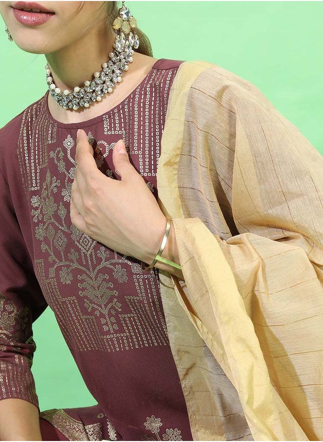 Vishudh - Foil Print Kurta, Dupatta & Layered Trouser Co-Ord Set by Styli - Image 1