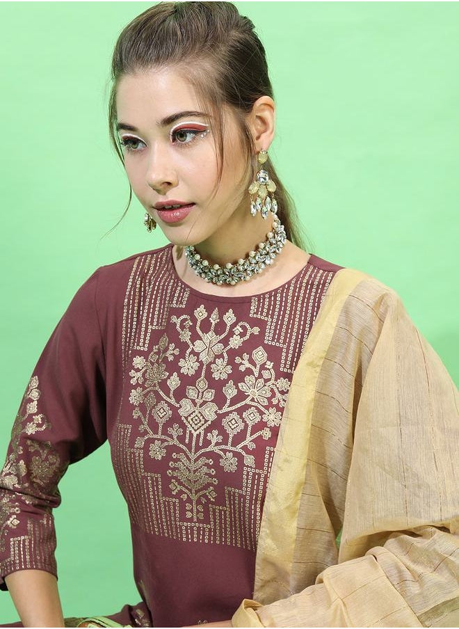 Vishudh - Foil Print Kurta, Dupatta & Layered Trouser Co-Ord Set by Styli - Image 1