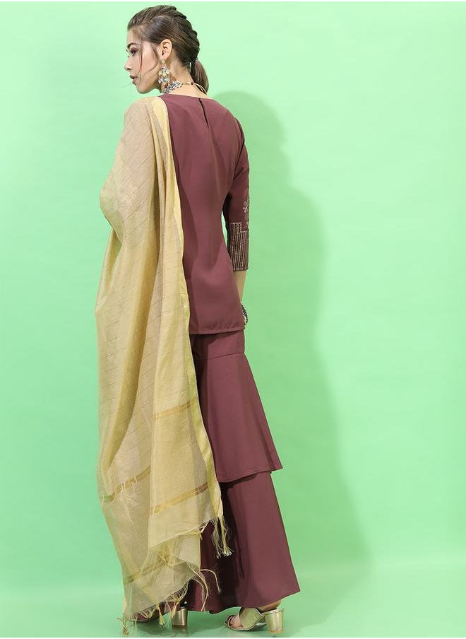 Vishudh - Foil Print Kurta, Dupatta & Layered Trouser Co-Ord Set by Styli - Image 1