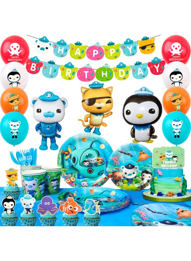 FRUITFUL PARTY The Octonauts Birthday Party Decorations for 10 Guests, Octonauts Disposable Party Tableware Set Banner Balloon Tablecloth Cake Decorations Napkins - Image 1