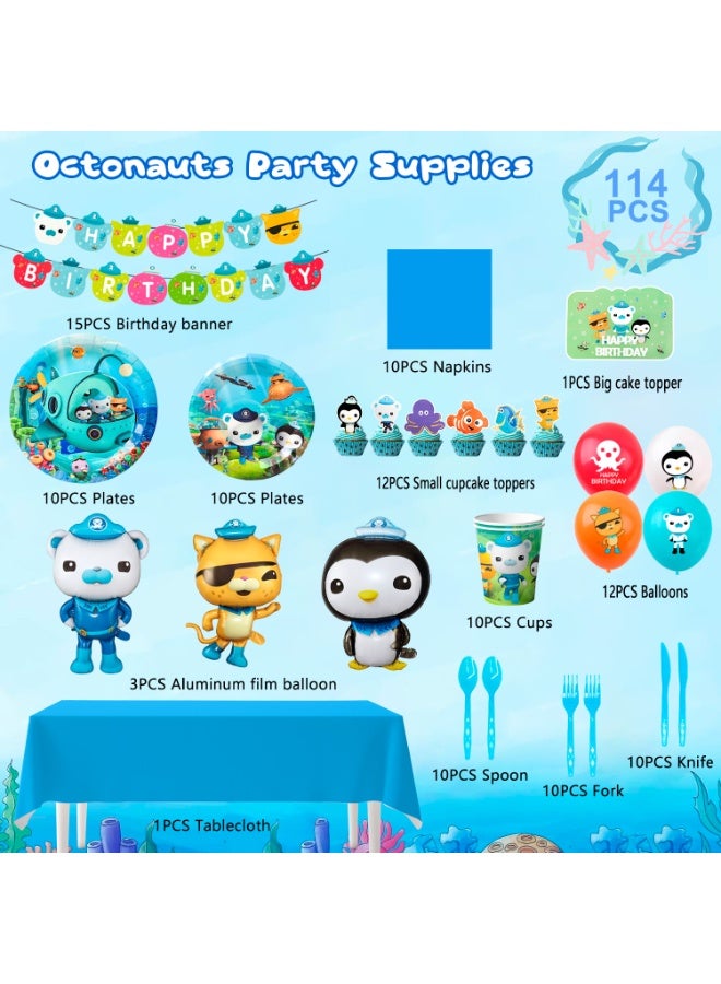 FRUITFUL PARTY The Octonauts Birthday Party Decorations for 10 Guests, Octonauts Disposable Party Tableware Set Banner Balloon Tablecloth Cake Decorations Napkins - Image 2
