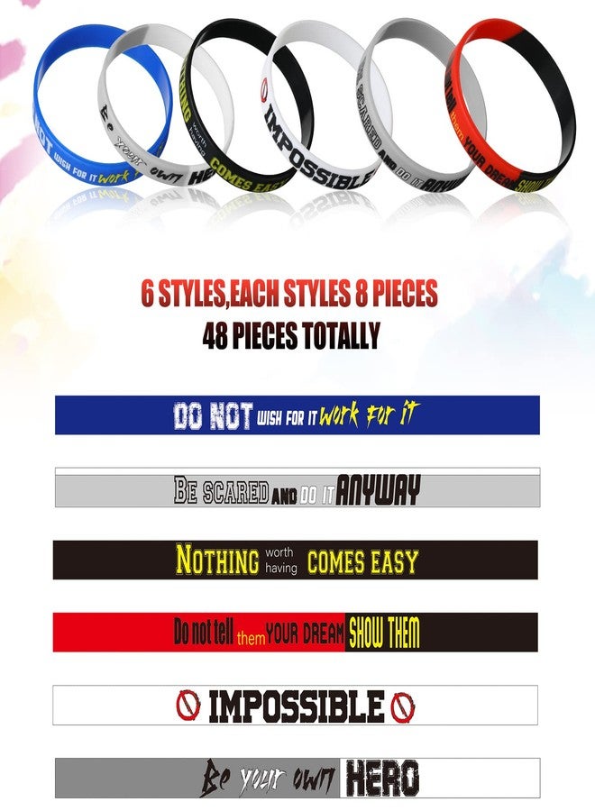 Kathfly 48 Pcs Motivational Bracelets Inspirational Rubber Wristband Silicone Stretch Unisex Party Favors Gifts for Back to School Goodie Bag Stuffers Fillers Supplies Decorations Adult Teen - Image 2