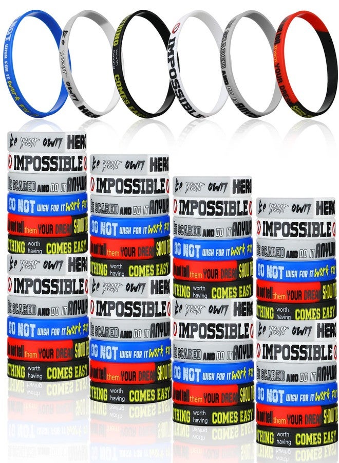 Kathfly 48 Pcs Motivational Bracelets Inspirational Rubber Wristband Silicone Stretch Unisex Party Favors Gifts for Back to School Goodie Bag Stuffers Fillers Supplies Decorations Adult Teen - Image 1