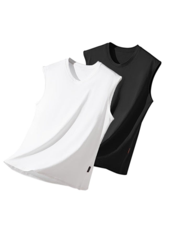 Your Sun Cool And Comfortable 100% Cotton Men's Tank Top Summer Thin Round Neck Sleeveless Undershirt Wide Shoulder T-shirt Pack Of 2 - Image 4