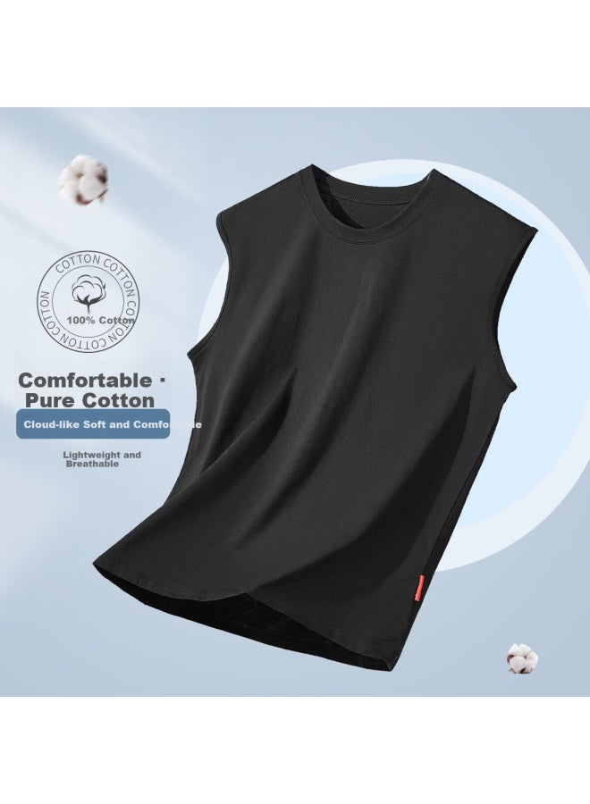 Your Sun Cool And Comfortable 100% Cotton Men's Tank Top Summer Thin Round Neck Sleeveless Undershirt Wide Shoulder T-shirt Pack Of 2 - Image 1
