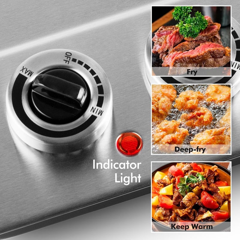 CUSIMAX موقد كهربائي مزدوج، 1800 واط، لوحة سيراميك ساخنة للطهي، موقد بالأشعة تحت الحمراء بتحكم مزدوج، موقد محمول على السطح، موقد كهربائي بسطح زجاجي، فضي، من الفولاذ المقاوم للصدأ - نسخة مطورة - Image 3