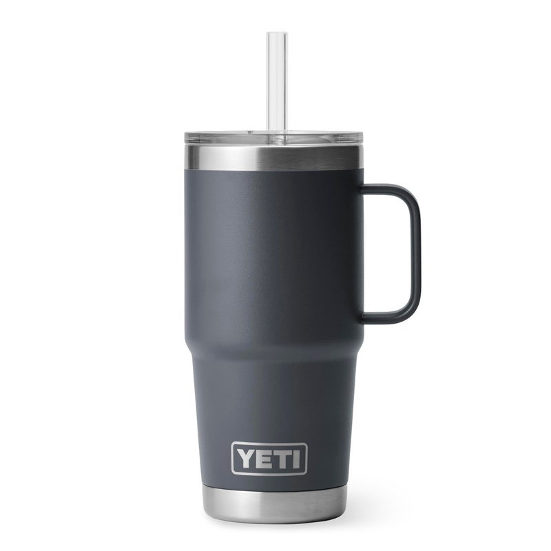 YETI Rambler 25 oz Tumbler with Handle and Straw Lid, Travel Mug Water Tumbler, Vacuum Insulated Cup with Handle, Stainless Steel, Charcoal - Image 1