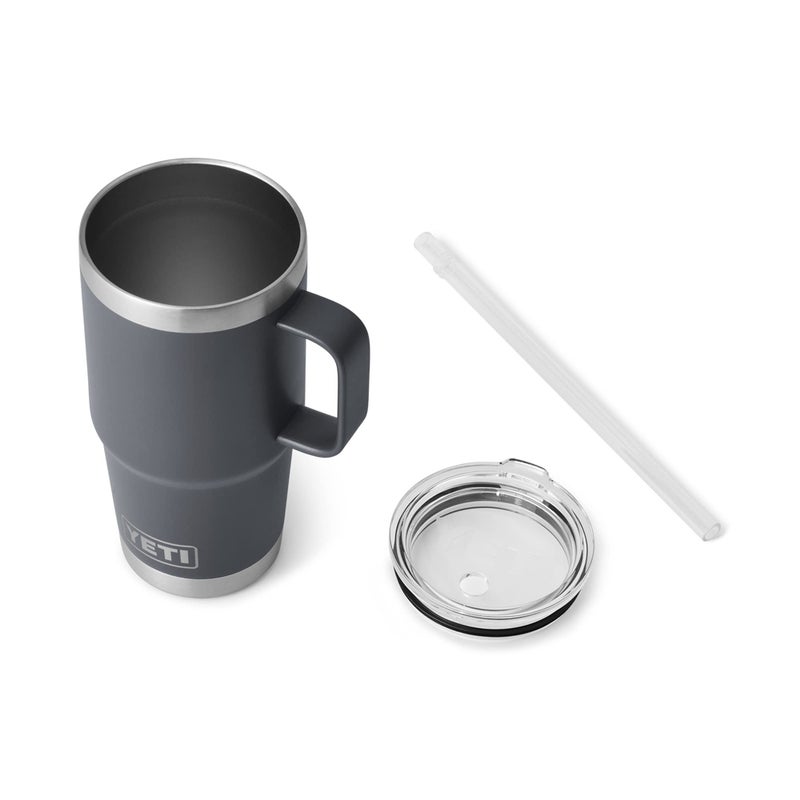 YETI Rambler 25 oz Tumbler with Handle and Straw Lid, Travel Mug Water Tumbler, Vacuum Insulated Cup with Handle, Stainless Steel, Charcoal - Image 4