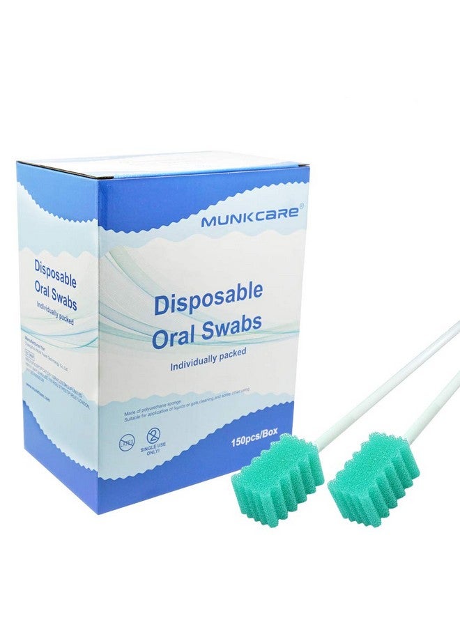 Munkcare Disposable Oral Foam Tipped Swab Mouth Cleaning Swab, Green Tooth Shape, 150 counts - Image 1
