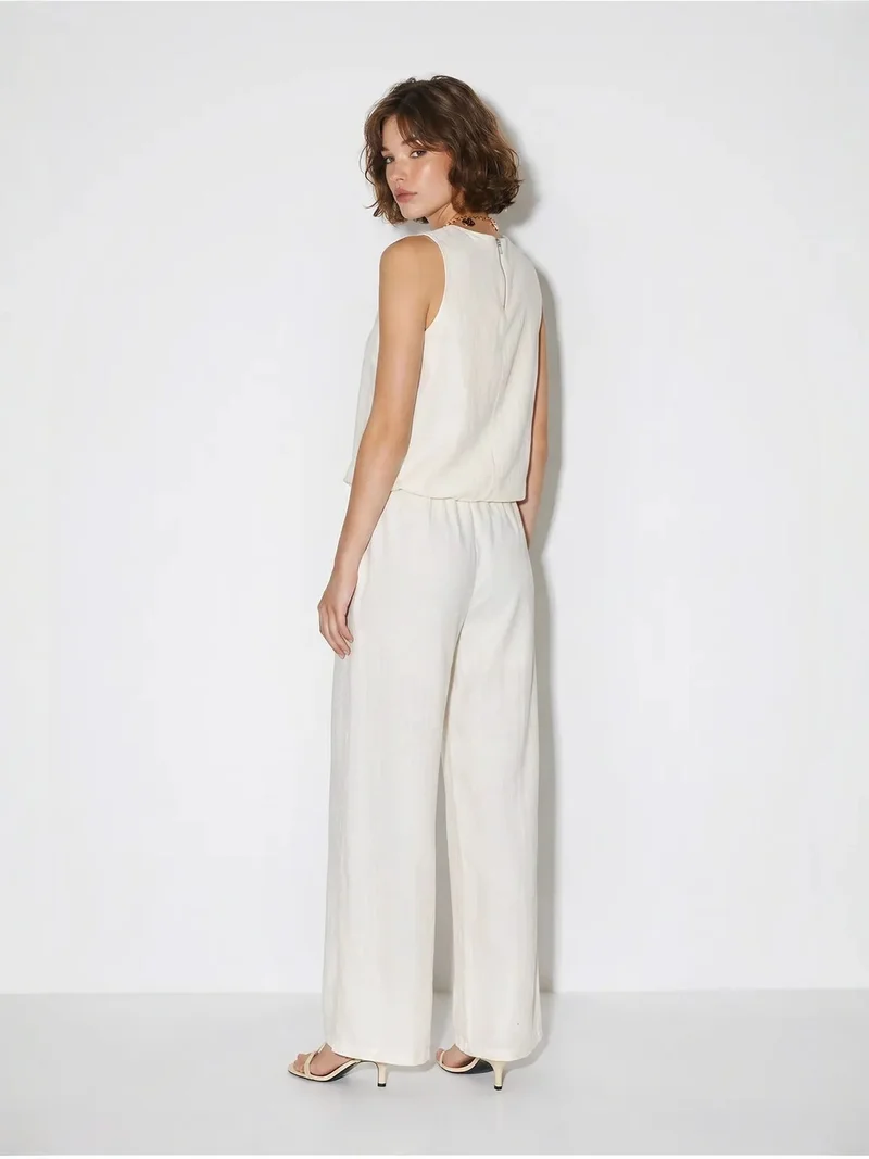 Bianco Lucci Dusty White LUCCI Cotton Wide-Leg Sleeveless Jumpsuit for Women | Best Price UAE