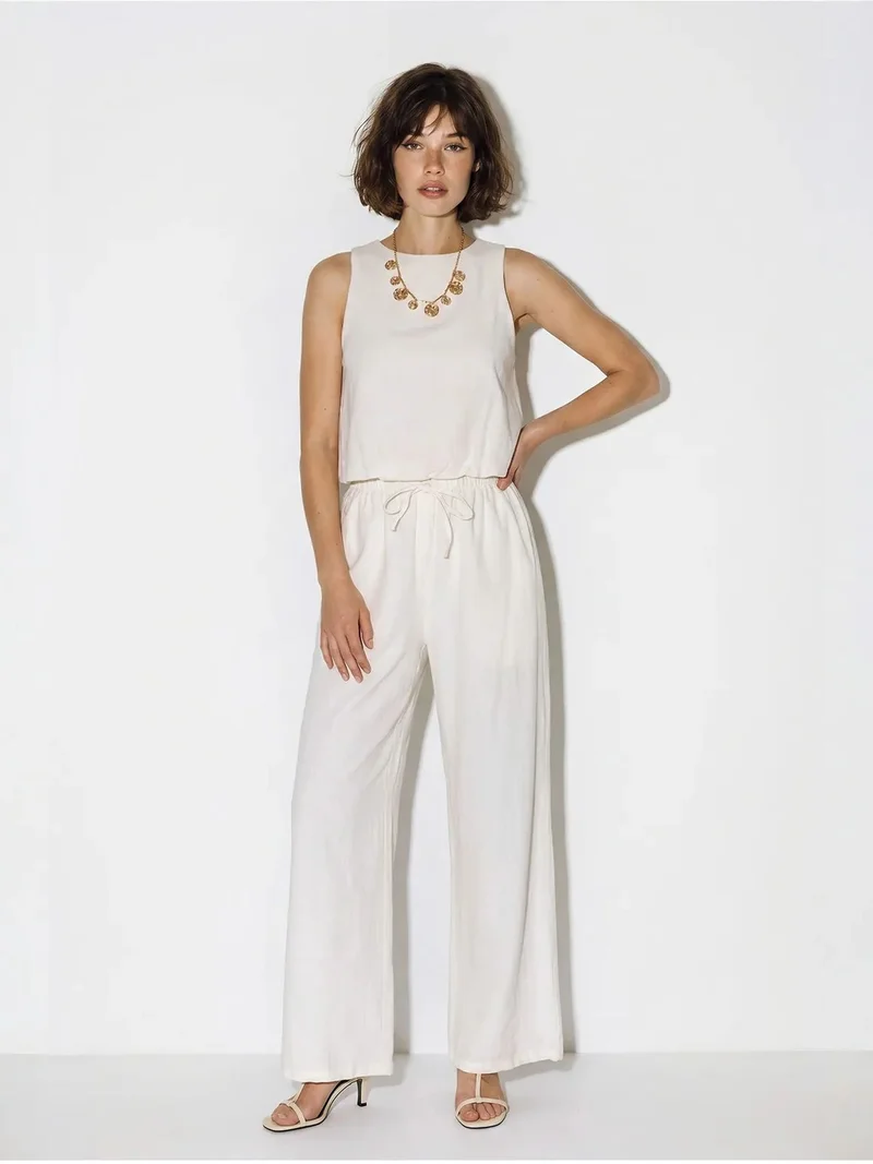 Bianco Lucci Dusty White LUCCI Cotton Wide-Leg Sleeveless Jumpsuit for Women | Best Price UAE