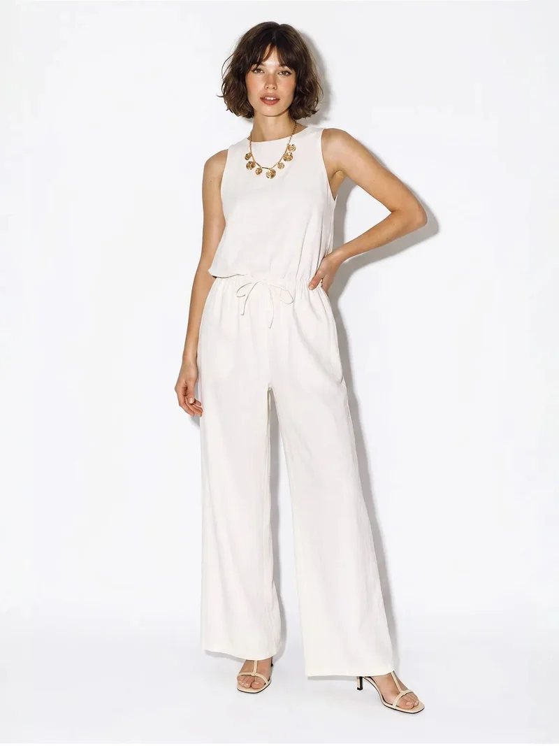 Bianco Lucci LUCCI Cotton Wide-Leg Sleeveless Jumpsuit