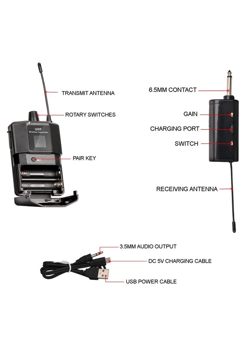 Generic - UHF Wireless Headset Microphone with Transmitter Receiver LED Digital Display Bodypack Transmitter for Teaching Live Performance - Image 1