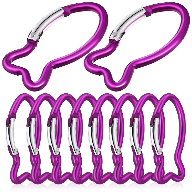 Purple Aluminum Fish Carabiner Keyring Hooks 10 Pack Lightweight for Outdoor Camping Hiking - Image 2