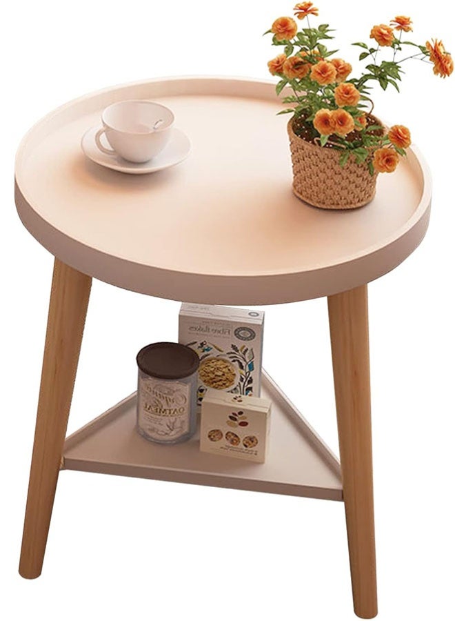 Small Side Table with Storage Space, Round Side Table with 2 Levels and Storage Compartment for Indoor and Outdoor Patio, White Tray Nightstand Coffee End Table for Living Room, Bedroom, Small Spaces, Easy Assembly Bedside Table, 15.5 x 17.5 Inches - Image 1