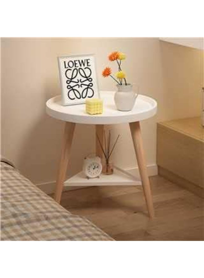 Small Side Table with Storage Space, Round Side Table with 2 Levels and Storage Compartment for Indoor and Outdoor Patio, White Tray Nightstand Coffee End Table for Living Room, Bedroom, Small Spaces, Easy Assembly Bedside Table, 15.5 x 17.5 Inches - Image 2