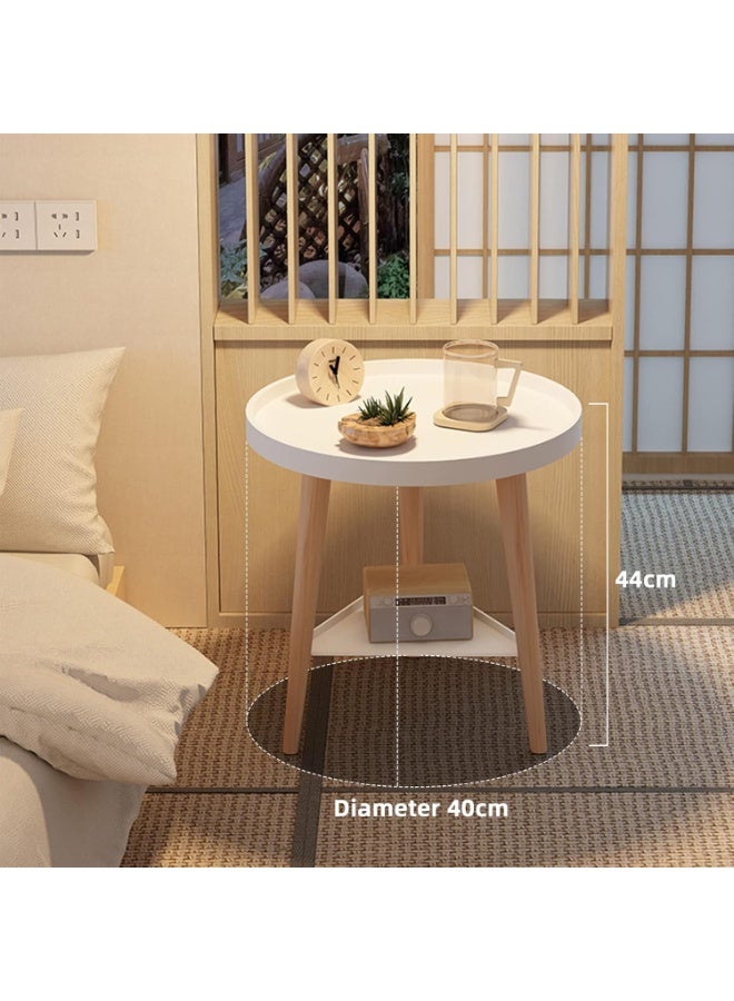 Small Side Table with Storage Space, Round Side Table with 2 Levels and Storage Compartment for Indoor and Outdoor Patio, White Tray Nightstand Coffee End Table for Living Room, Bedroom, Small Spaces, Easy Assembly Bedside Table, 15.5 x 17.5 Inches - Image 3