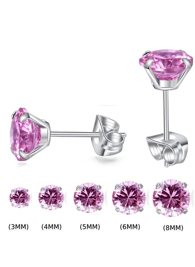 Soko Mesh 5 Pairs Hypoallergenic Stud Earrings Set, 316L Stainless Steel Cubic Zirconia Earrings, Durable CZ Earrings for Sensitive Ears, 3-8mm Steel Color, Non-Tarnish Jewelry  - Image 1