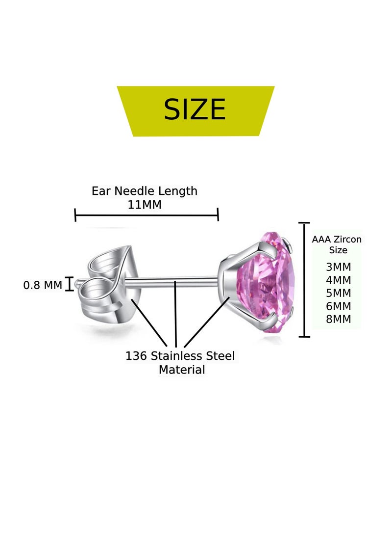 Soko Mesh 5 Pairs Hypoallergenic Stud Earrings Set, 316L Stainless Steel Cubic Zirconia Earrings, Durable CZ Earrings for Sensitive Ears, 3-8mm Steel Color, Non-Tarnish Jewelry  - Image 3