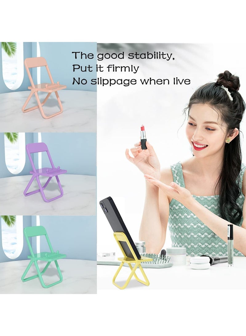 Mini Chair Phone Holder 4pcs Foldable Candy Color Stand for Desk Decoration Universal Mobile Phone Bracket Pink Yellow Green Purple - Image 2
