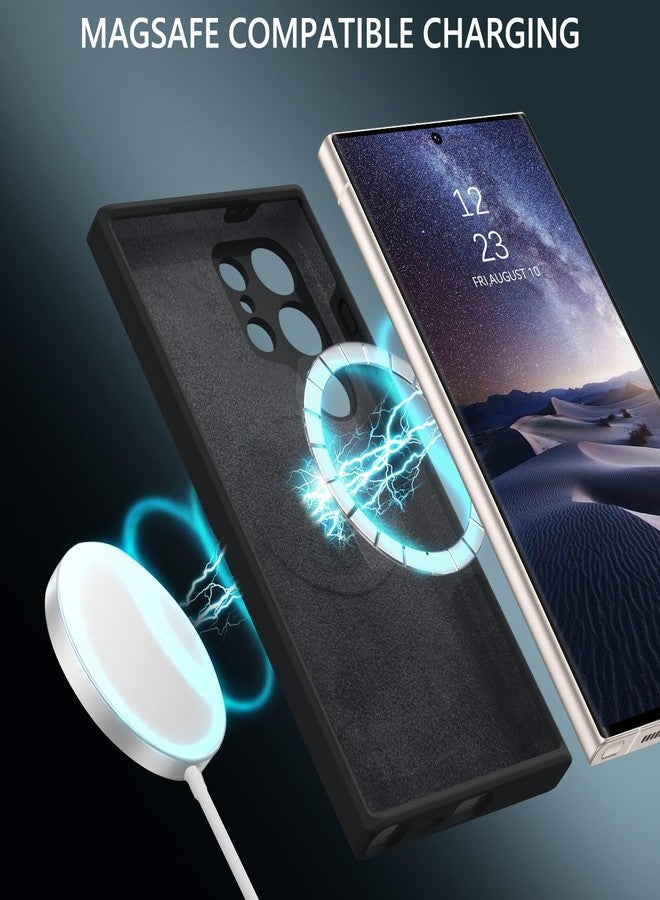 جراب سيليكون من GUAGUA لهاتف سامسونج جالاكسي S24 ألترا، متوافق مع Magsafe، مصنوع من مطاط جل ناعم، رفيع، مبطن بنسيج من الألياف الدقيقة، مقاوم للصدمات، جراب حماية للهاتف جالاكسي S24 ألترا 6.8 بوصة، أسود - Image 4