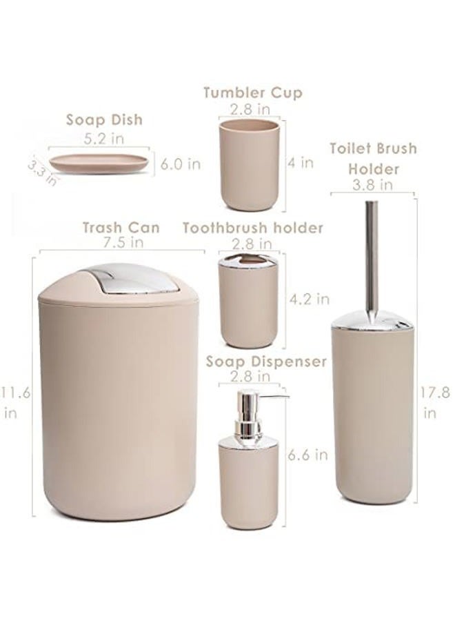Moss & Stone 6 pcs Bathroom Accessories Set, Bathroom Decor Sets Includes Soap Dispenser, Toothbrush Holder, Toothbrush Cup, Soap Dish, A Bathroom Accessories Sets Complete (Beige) - Image 2