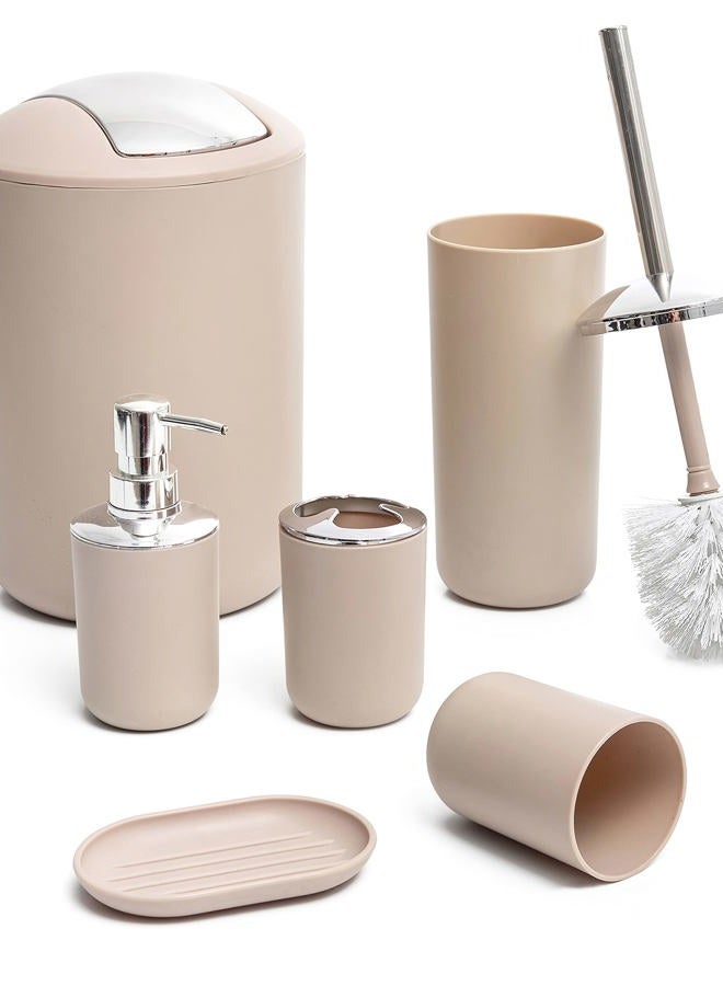 Moss & Stone 6 pcs Bathroom Accessories Set, Bathroom Decor Sets Includes Soap Dispenser, Toothbrush Holder, Toothbrush Cup, Soap Dish, A Bathroom Accessories Sets Complete (Beige) - Image 1
