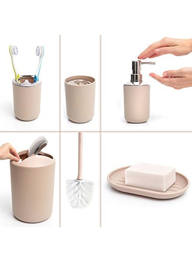 Moss & Stone 6 pcs Bathroom Accessories Set, Bathroom Decor Sets Includes Soap Dispenser, Toothbrush Holder, Toothbrush Cup, Soap Dish, A Bathroom Accessories Sets Complete (Beige) - Image 4