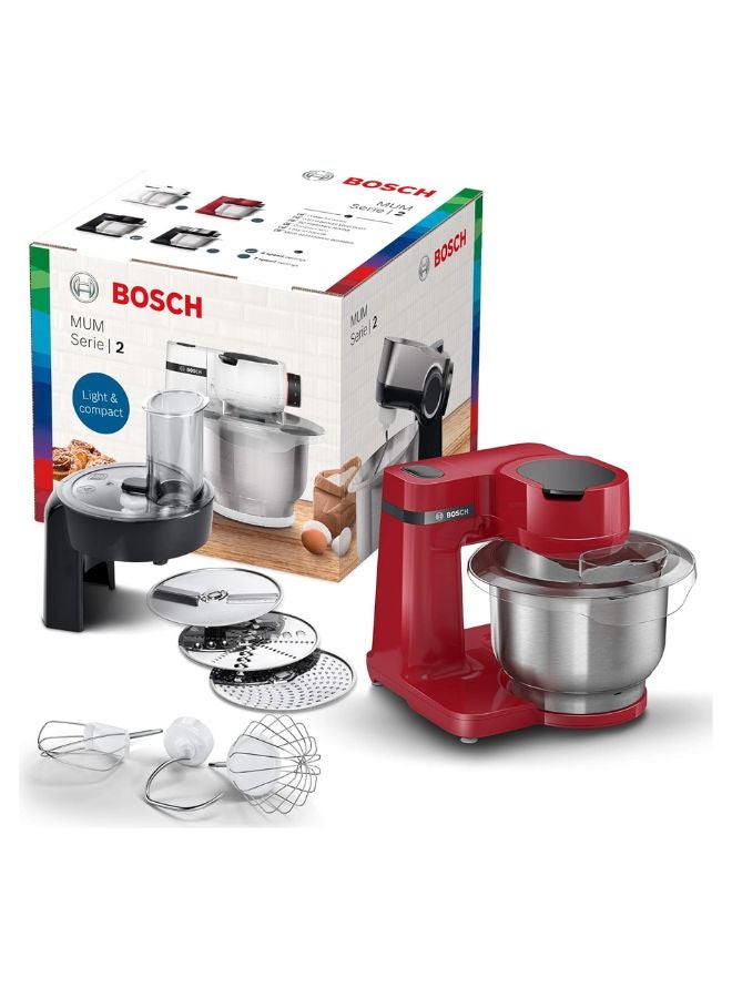 BOSCH MUM Series 2 Kitchen Machine, 3.8L Bowl | Compact Power, Vibrant Style MUMS2ER01G Red/Silver - Image 1