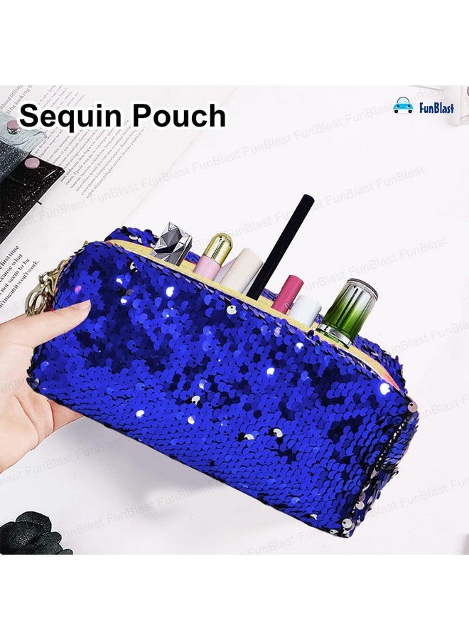 فنبلاست حقيبة فن بلاست المُرصّعة بالترتر - حقيبة أقلام وأقلام رصاص | حقيبة مفاتيح، هدايا، مكياج، حقيبة مستحضرات تجميل قابلة لتغيير الألوان للبنات والسيدات. (أزرق) - Image 5