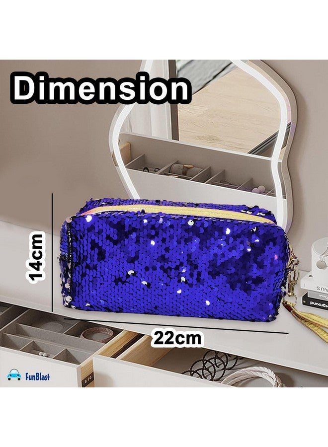 فنبلاست حقيبة فن بلاست المُرصّعة بالترتر - حقيبة أقلام وأقلام رصاص | حقيبة مفاتيح، هدايا، مكياج، حقيبة مستحضرات تجميل قابلة لتغيير الألوان للبنات والسيدات. (أزرق) - Image 2
