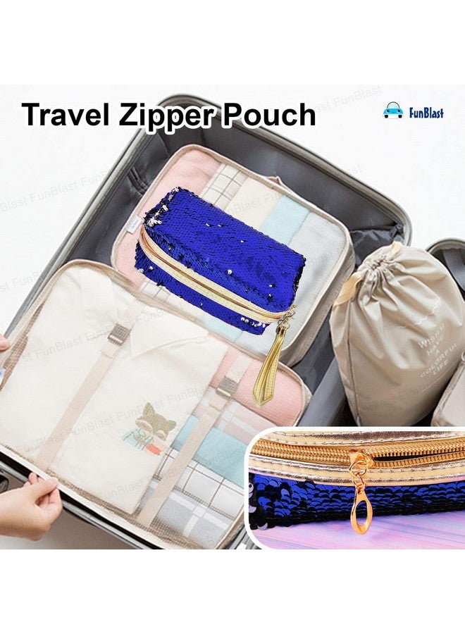 فنبلاست حقيبة فن بلاست المُرصّعة بالترتر - حقيبة أقلام وأقلام رصاص | حقيبة مفاتيح، هدايا، مكياج، حقيبة مستحضرات تجميل قابلة لتغيير الألوان للبنات والسيدات. (أزرق) - Image 3